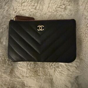 Chanel Chevron Black Leather pouch